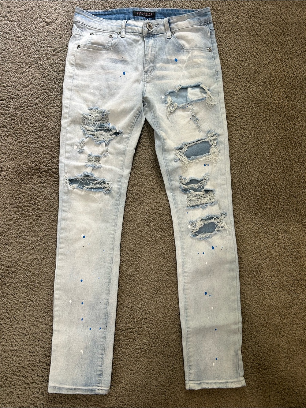 M. Society Edgy Distressed Skinny Jeans Paint Splatter Grunge Punk 32x32